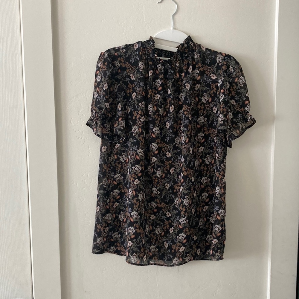 Floral Black Sheer Blouse Women’s M